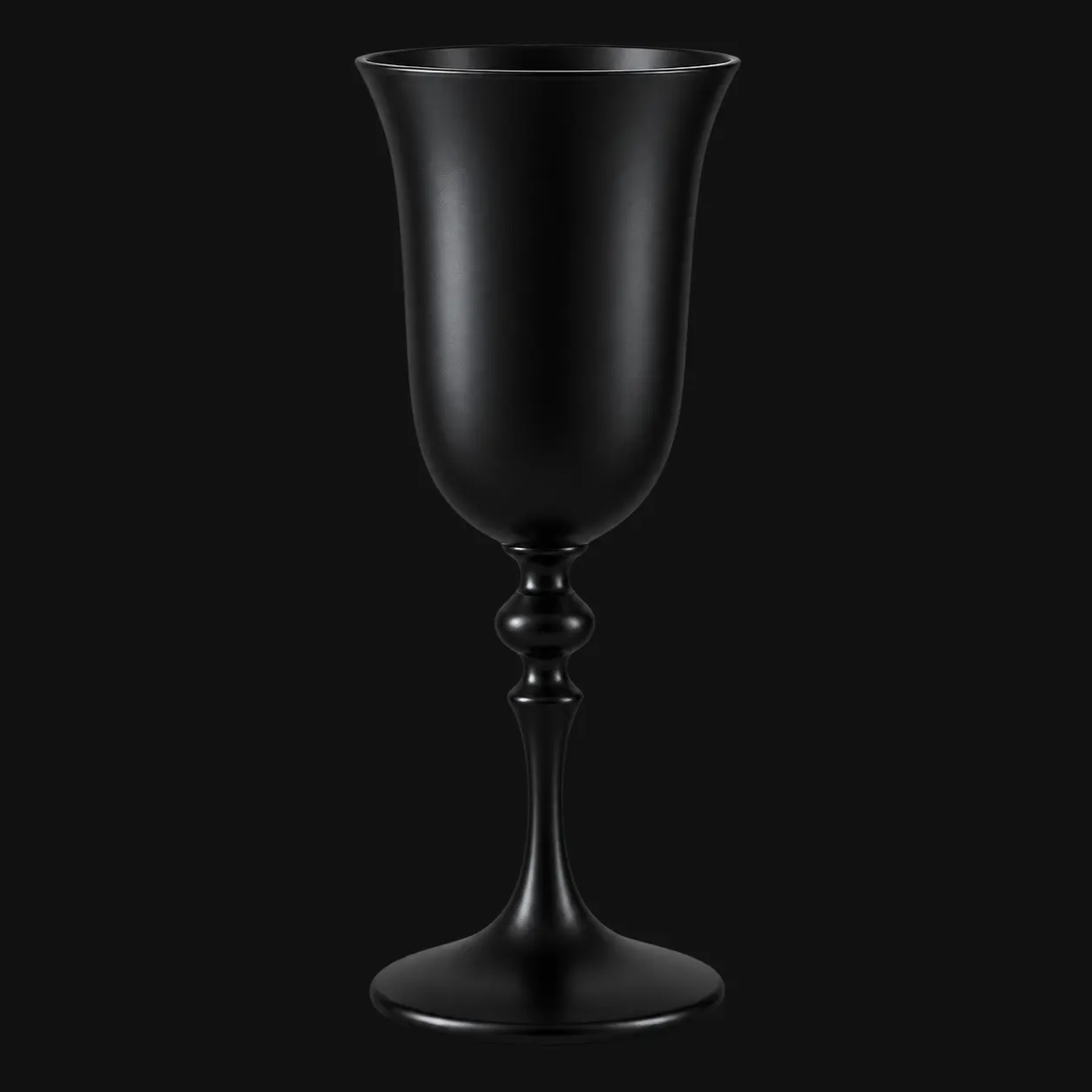 Close-up detail of fine wine stemware showing consistent opaque black exterior coating along curved bowl profile.